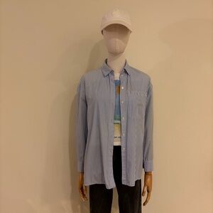 👔 Max&Co. Oversized Blue Pinstripe Cotton Shirt – Size 4